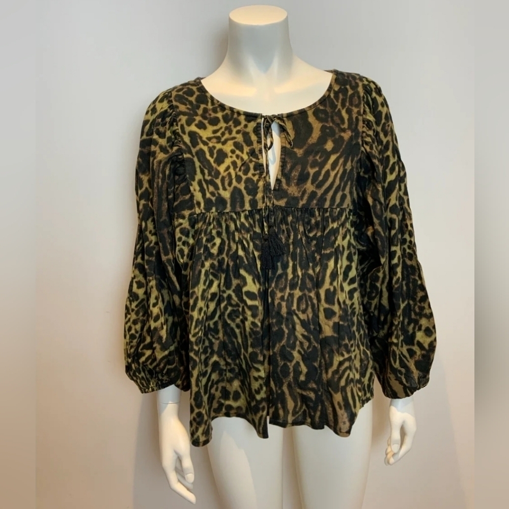 NWT Denim & Supply Ralph Lauren Animal Printed Boho Blouse Top Peasant Size S